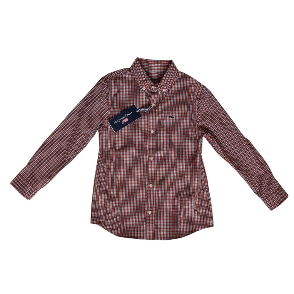 Vineyard Vines Boys Red Orange Plaid‎ Button Down Shirt Size 7 NW